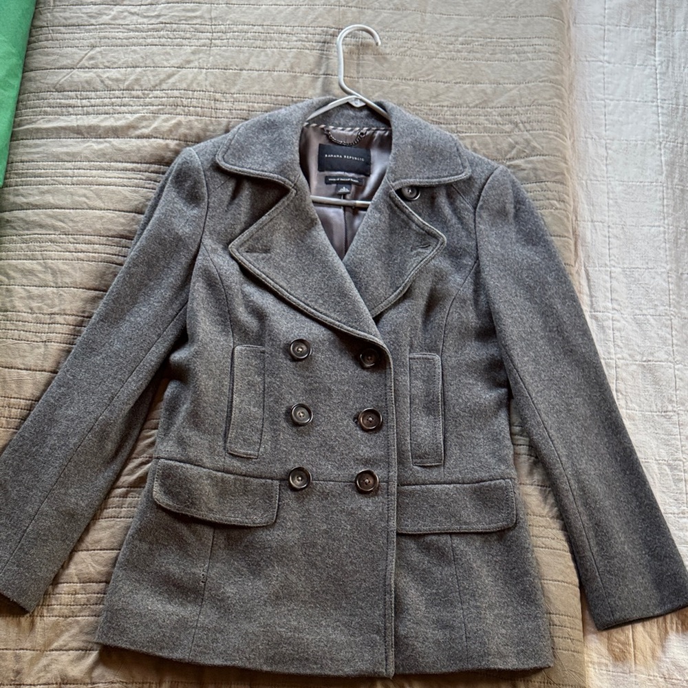Banana Republic Charcoal Double-Breasted Pea Coat